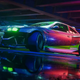 A leaked promotional image for Need for Speed Unbound shows a neon car driving on a wet road.